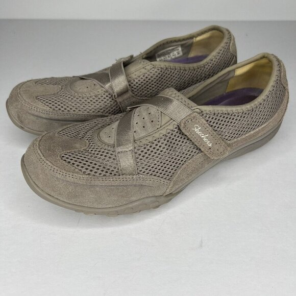 Skechers Breathe Easy Two of a Kind Taupe Suede Mesh Women's Size 8.5 Shoes - Picture 1 of 9
